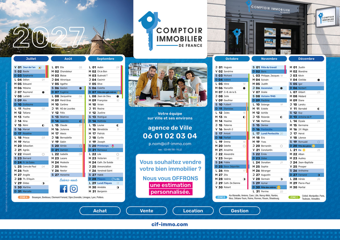 Calendrier Région 12 mois 2027