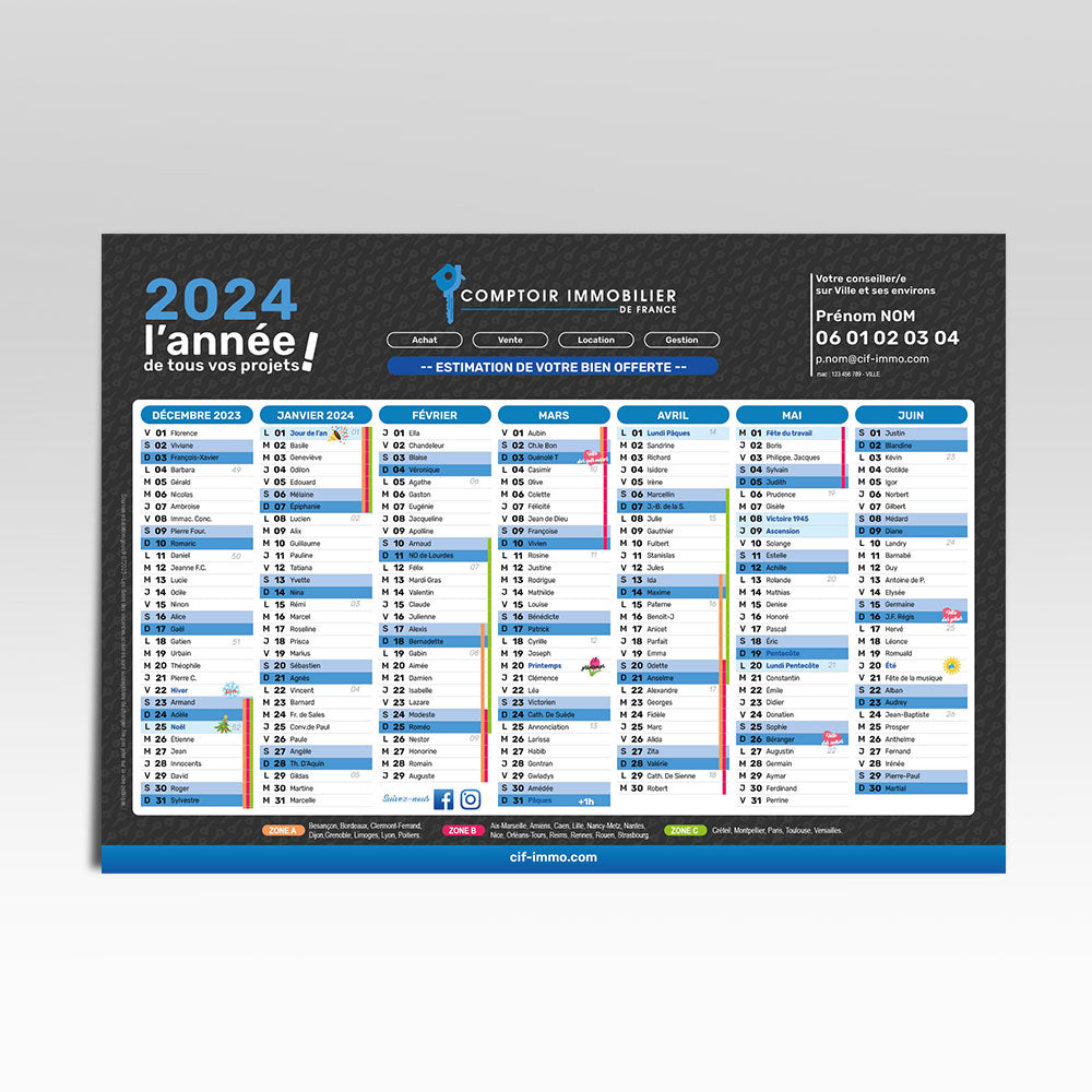 Calendrier 2024 - A4 - trame clé – CIF-Market