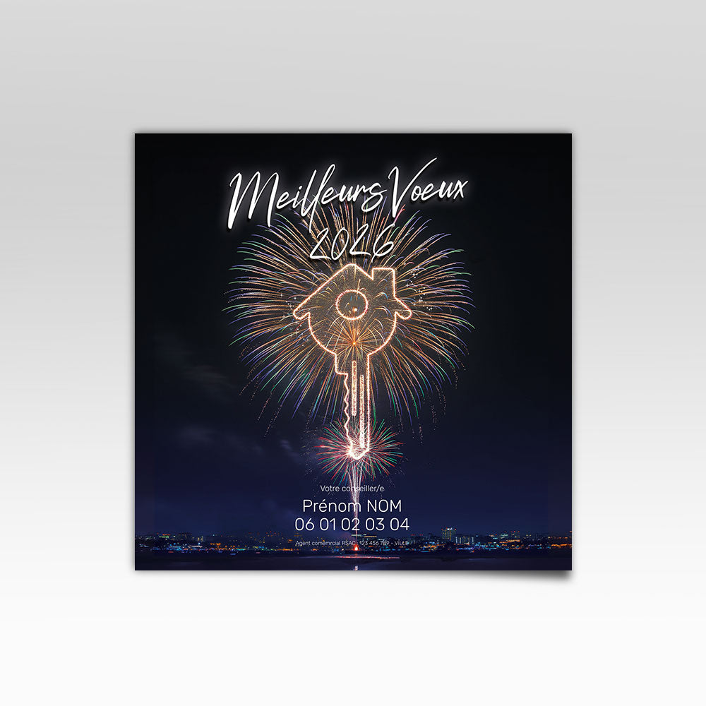 Carte de Voeux Carré Feux d'artifice