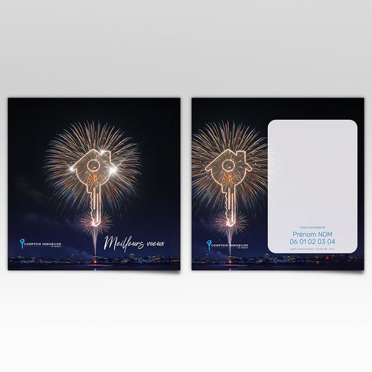 Carte de Voeux Carré Feux d'artifice